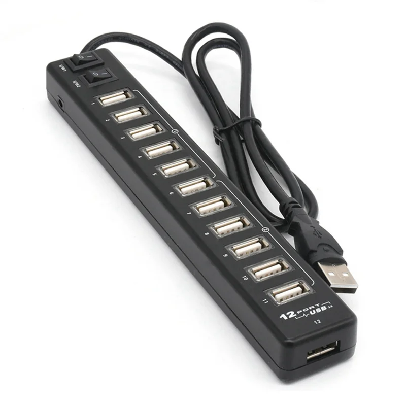 High Quality USB Hub 12 Ports USB 3.0 Hub Multi USB Splitter Switch High Speed Data Transfer for Laptop Computer,White