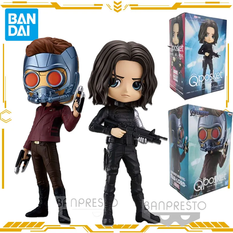 Bandai Original Qposket Iron Man Anime Figure Star-Lord Bucky Action Figure Toys for Boys Girls Gift Collectible Model Ornaments