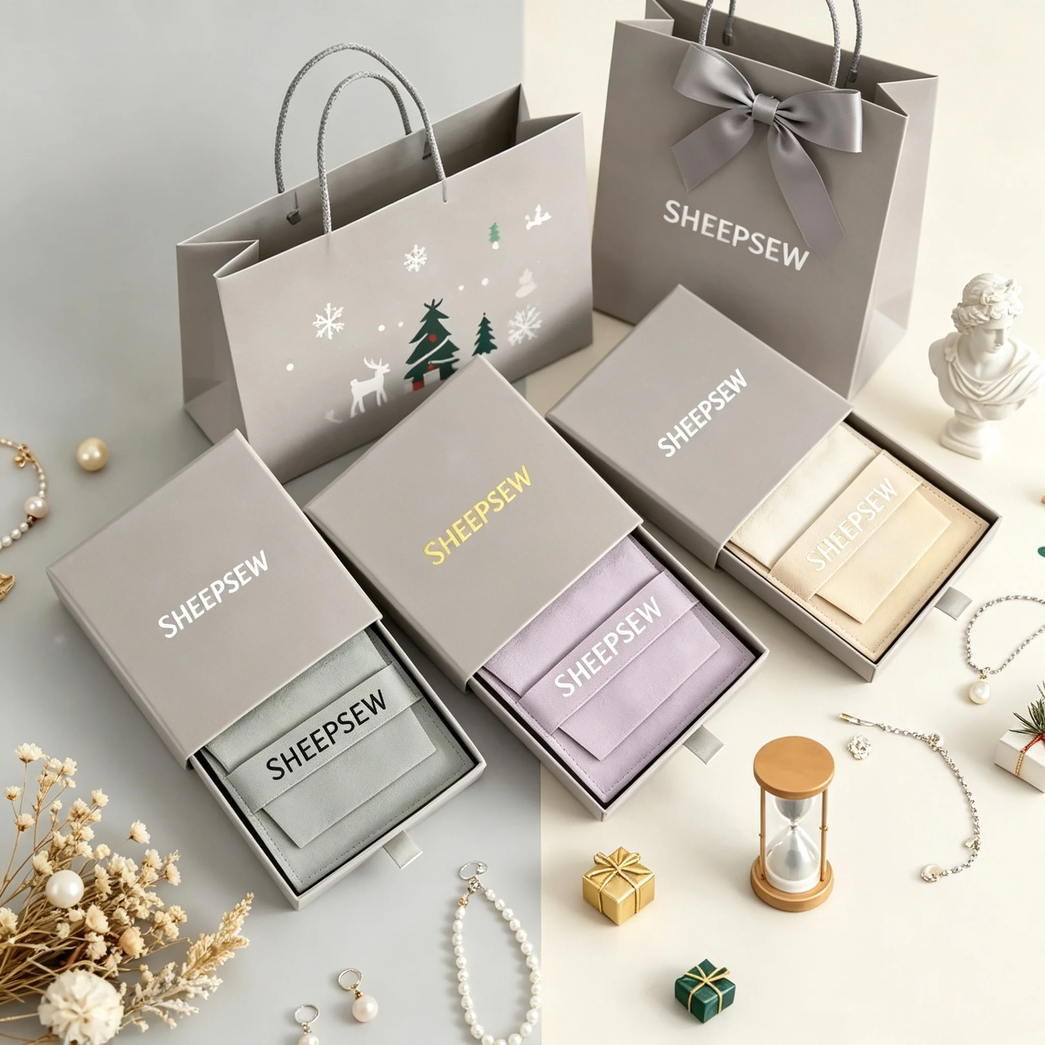 SHEEPSEW 24/50/100Pcs Slide Drawer Jewelry Gift Box Custom Logo, Paper Packaging With Velvet Pouches For Ring Necklace Earring W