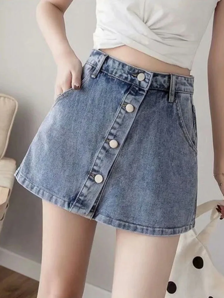 

Trendy High Waist Denim A Line Mini Skirt Wide Leg Loose Fit Slimming Summer Shorts For Women 2026 New Arrival