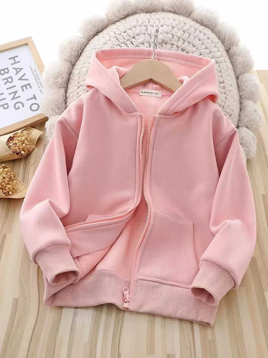 Fashion Brand Solid Color Hooded Sweatshirt 2026 Spring and Fall Solid Color Zip-up Cardigan Retro Top Trend for Boys and Girls