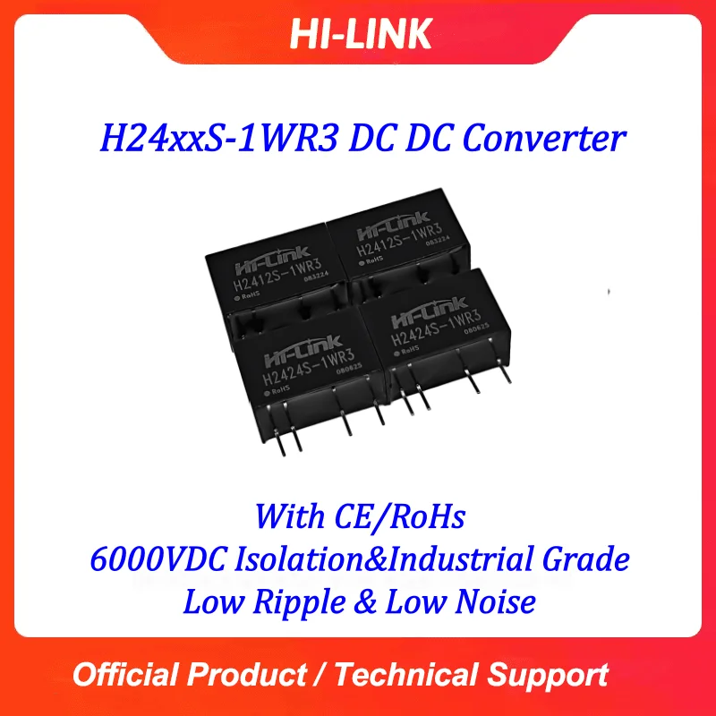 10pcs Hi-link H2405S-1WR3 H2412S-1WR3 H2415S-1WR3 1W DC-DC Power Supply 24V Input 6000V Isolation 3.3/5/9/12/15/24V Output
