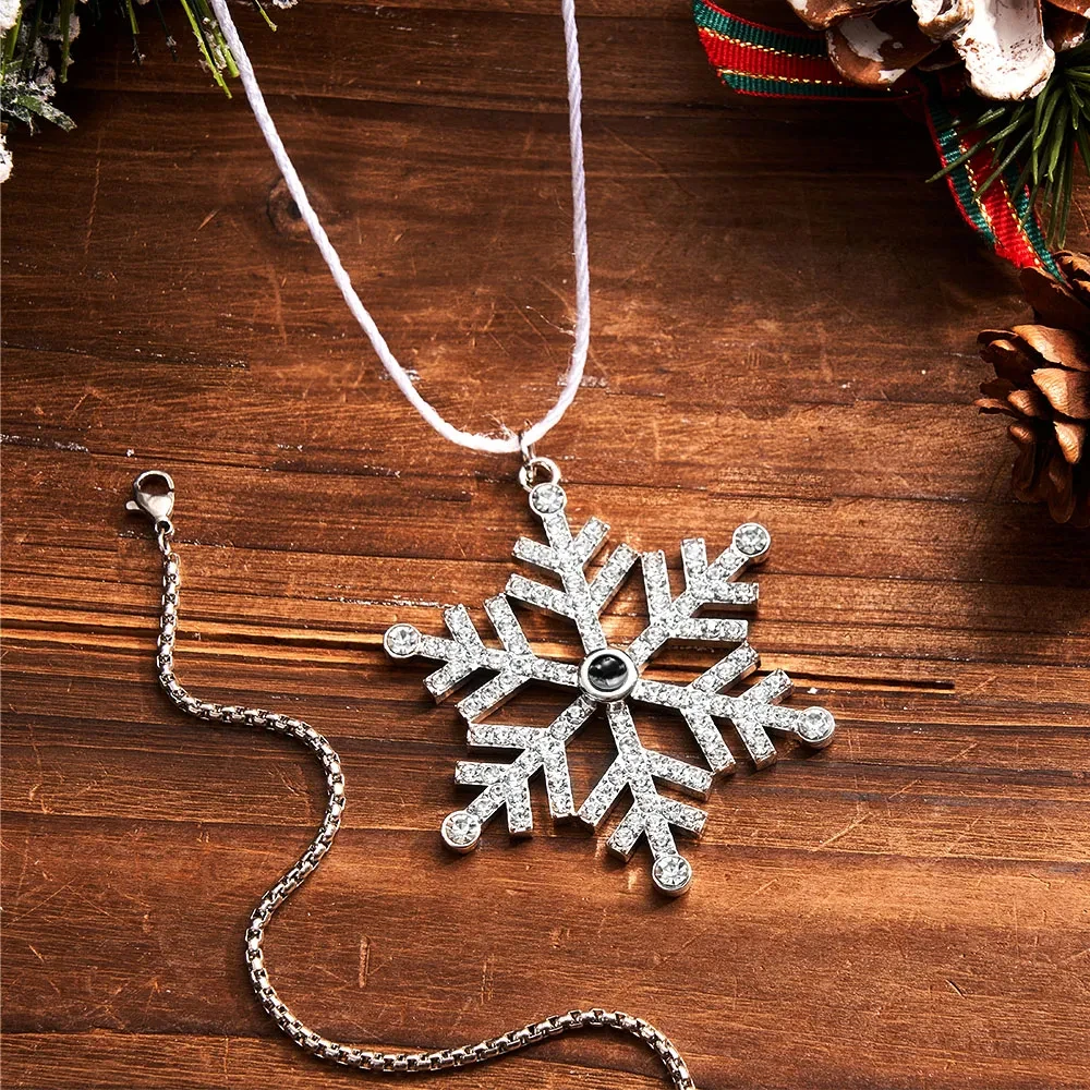 

Christmas Custom Photo Necklace Zirconia Snowflake Pendant 18K Gold Plated Stainless Steel Luxury Personalized Home Decor Gift