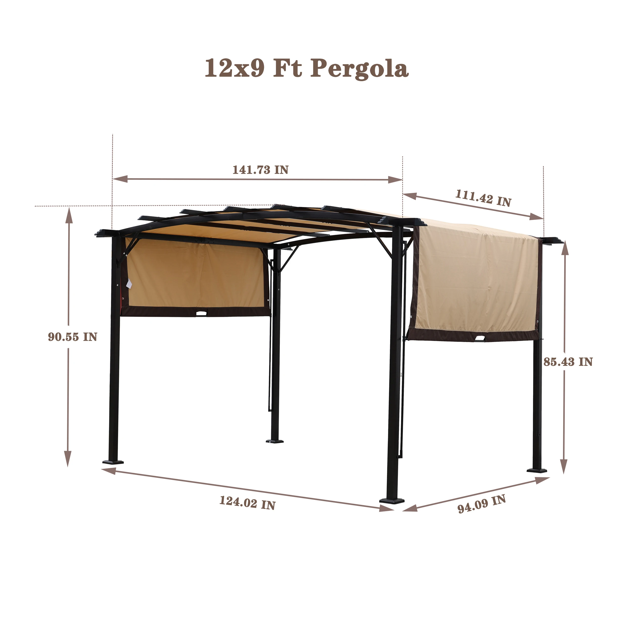 12 x 9 Ft Outdoor Pergola Patio Gazebo Retractable Shade Canopy Steel Frame Grape Gazebo Sunshelter Pergola[US-Stock]