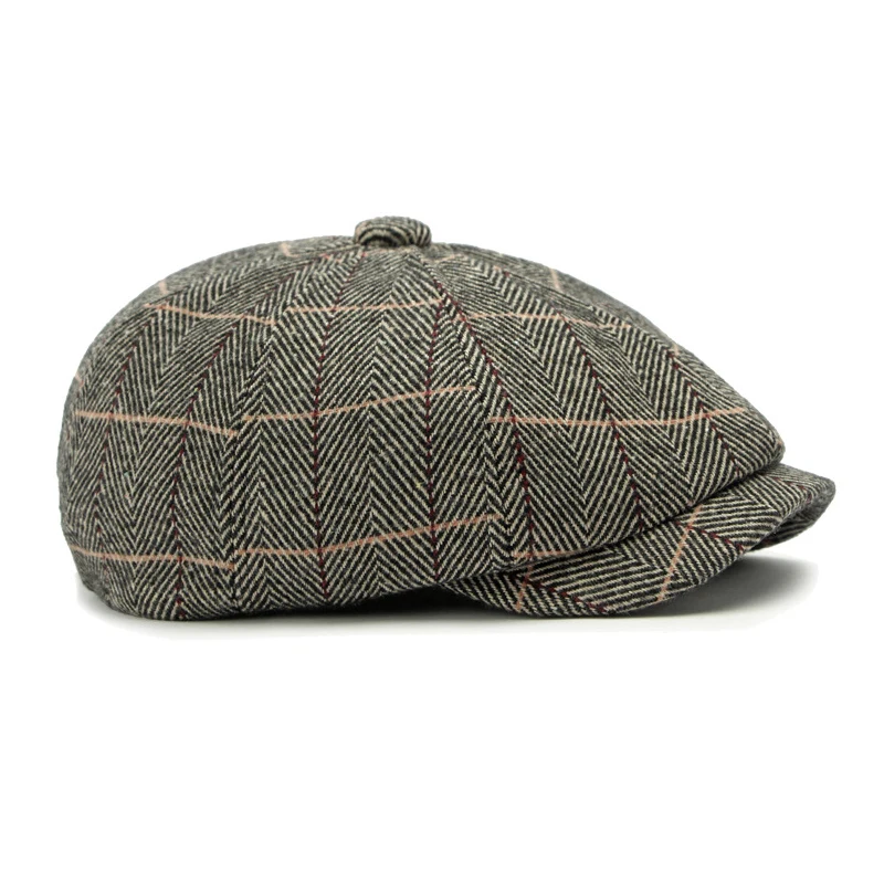 Vintage Style Plaid Beret Hat for Men Cotton-Poly Blend 56-59cm Curved Brim Perfect for Fall & Winter Newsboy Cap