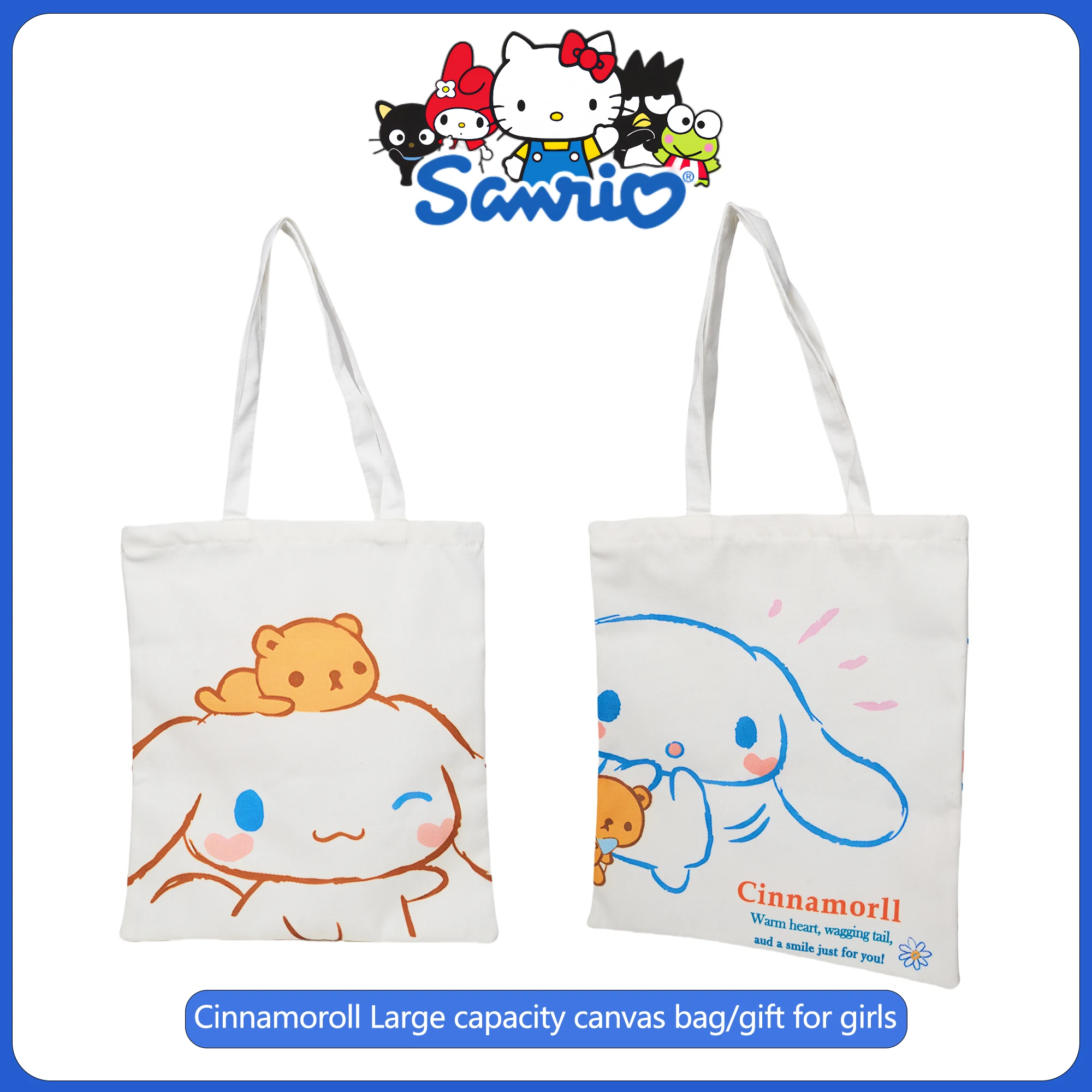 

Sanrio Cinnamoroll Cute Shoulder Bags Anime Harajuku Printing Canvas Waterproof Handbag Kawaii Cartoon Shopping Bag Storage Bags