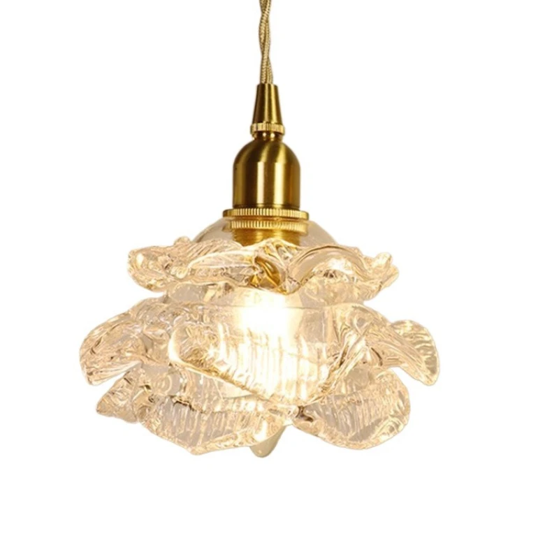 

French light luxury small rose glass chandelier retro all copper living room background bedroom bedside dining room bar