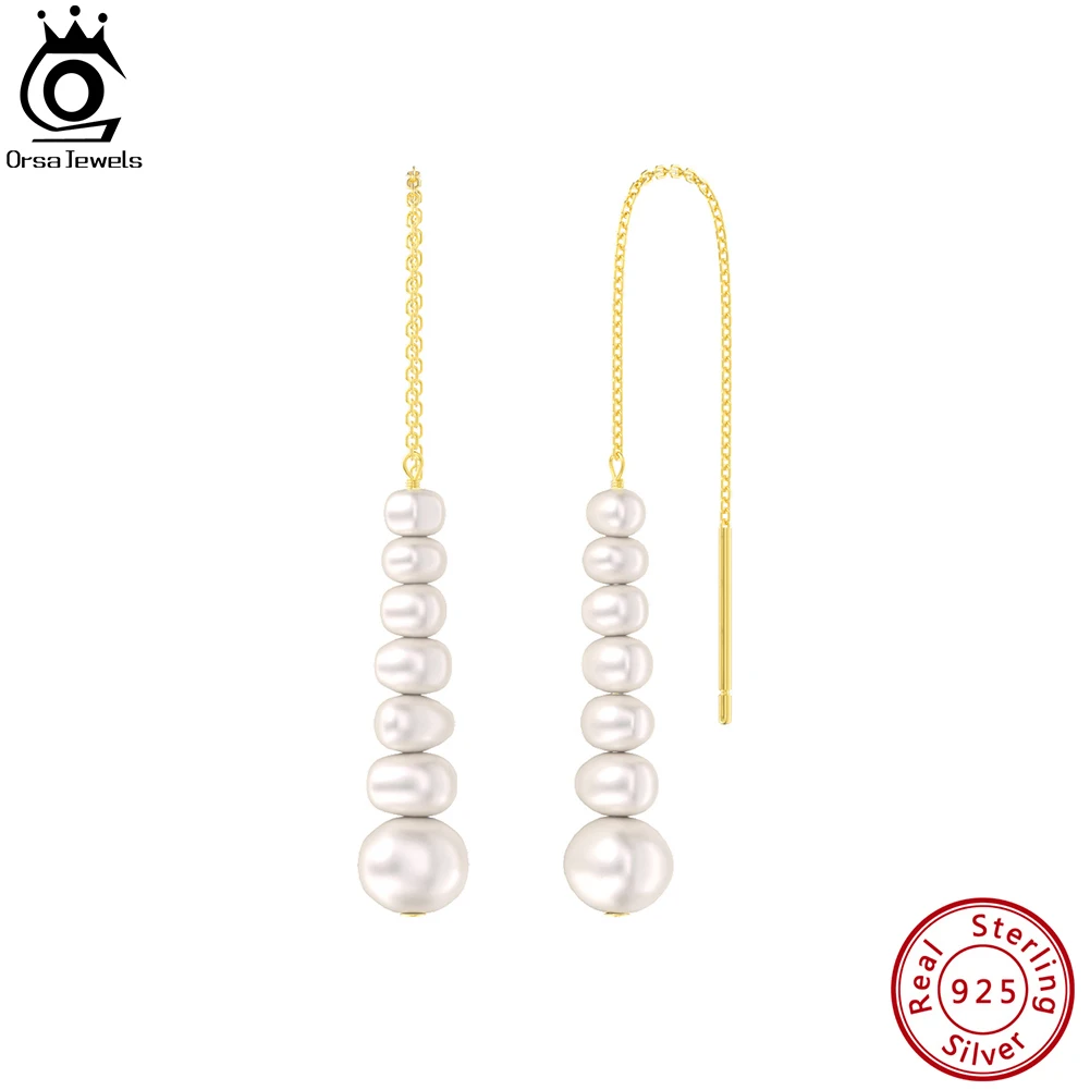 

ORSA JEWELS Handmade 925 Sterling Silver Dangle Earrings with Irregular Tassels Natural Baroque Pearls for Women Jewelry GPE72