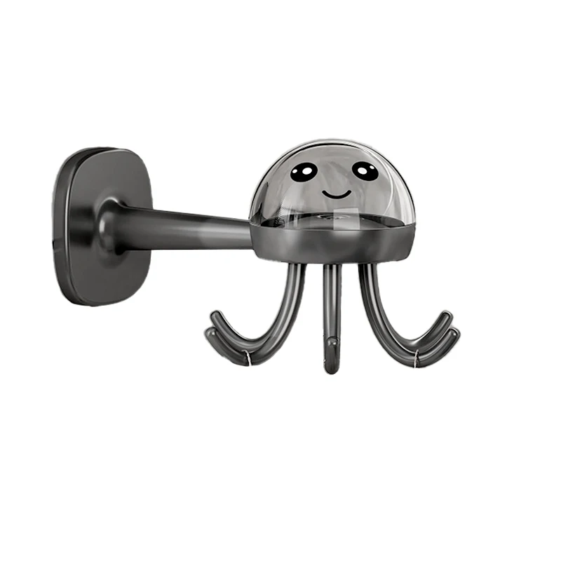 1pc Multifunctional Punch Free 360 ° Rotation Octopus Shaped Six-claw Hook Non-marking Adhesive Hooks Kitchenware Storage Hook