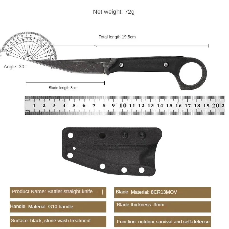 New portable outdoor camping straight knife, hiking self-defense survival knife, outdoor multi-functional edc knife