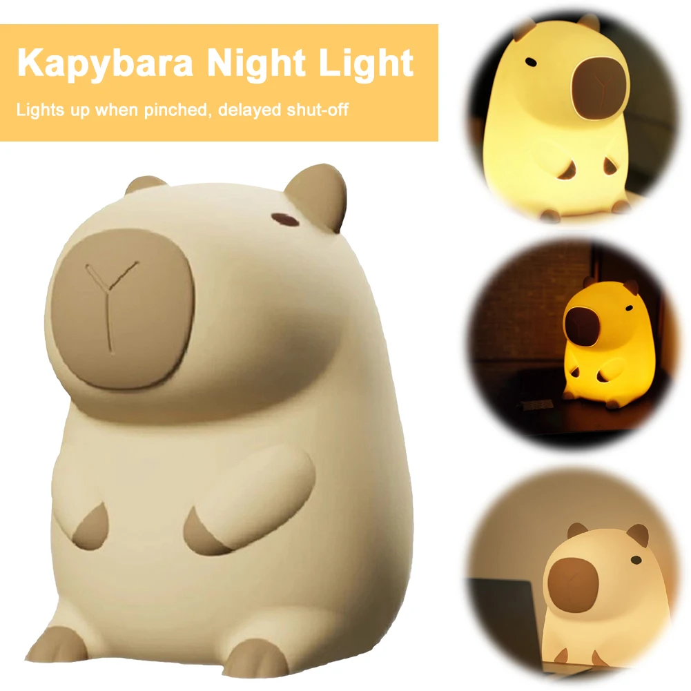 Luz nocturna de capibara, lámpara de noche regulable, 2 engranajes, luz nocturna para guardería, luz de ambiente con carga USB para decoración del hogar y dormitorio