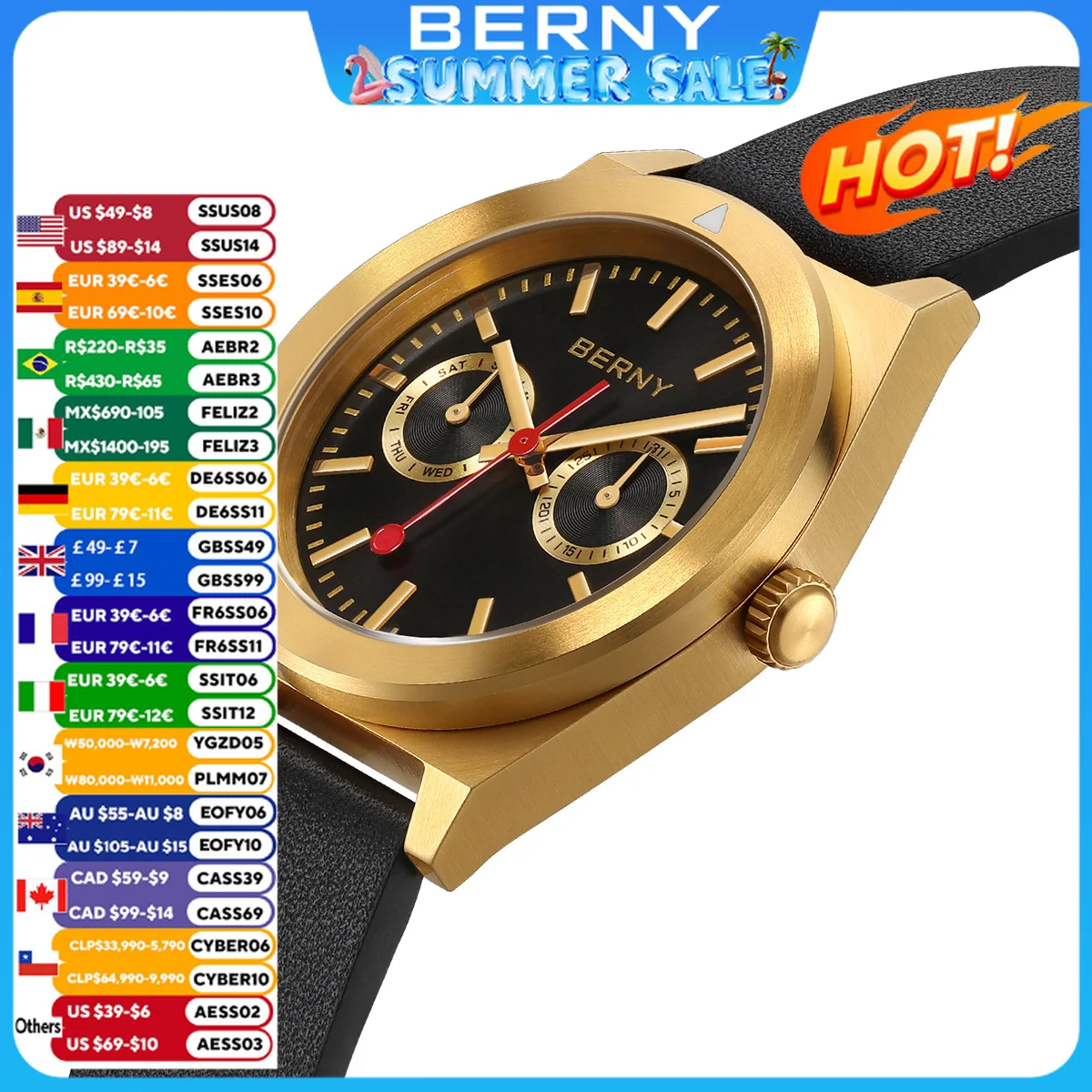 

BERNY Track Men Watch Panda Eyes Wristwatch for Men Simple Casual Men's Fashion Watch Rotating Bezel Swiss Railways Men Watch
