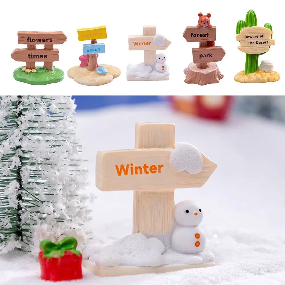 Cartoon Animal Micro Road Signs Fairy Garden Resin Mini Signpost Figurine Micro Landscape Succulents Bonsai Miniature Road Board