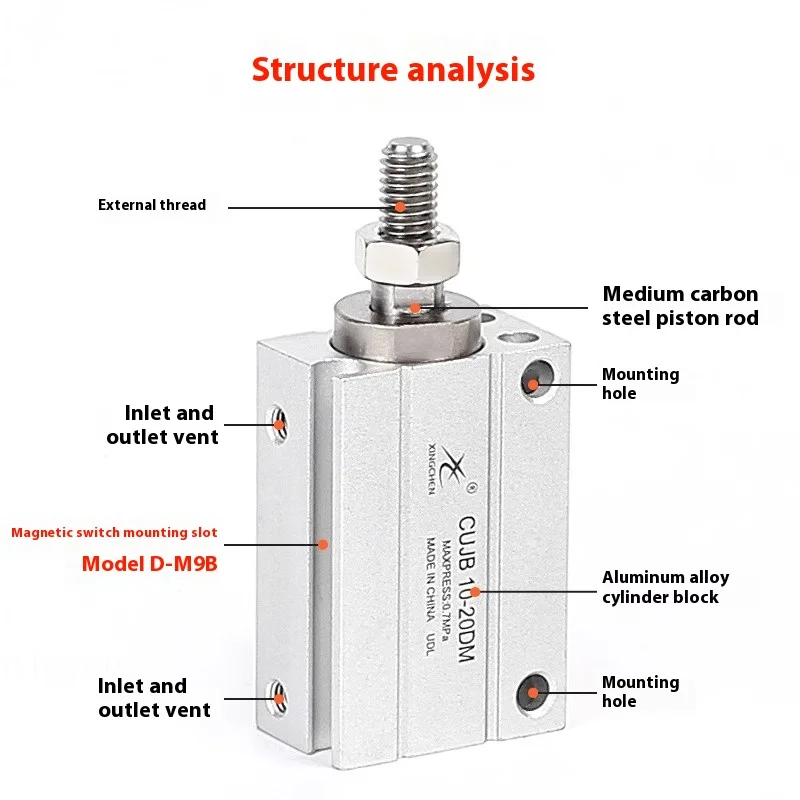 أسطوانة تركيب مجانية تعمل بالهواء المضغوط على شكل نجمة MU10/CUJB8/6/12/16 -4DX15X20D * 25DM30D