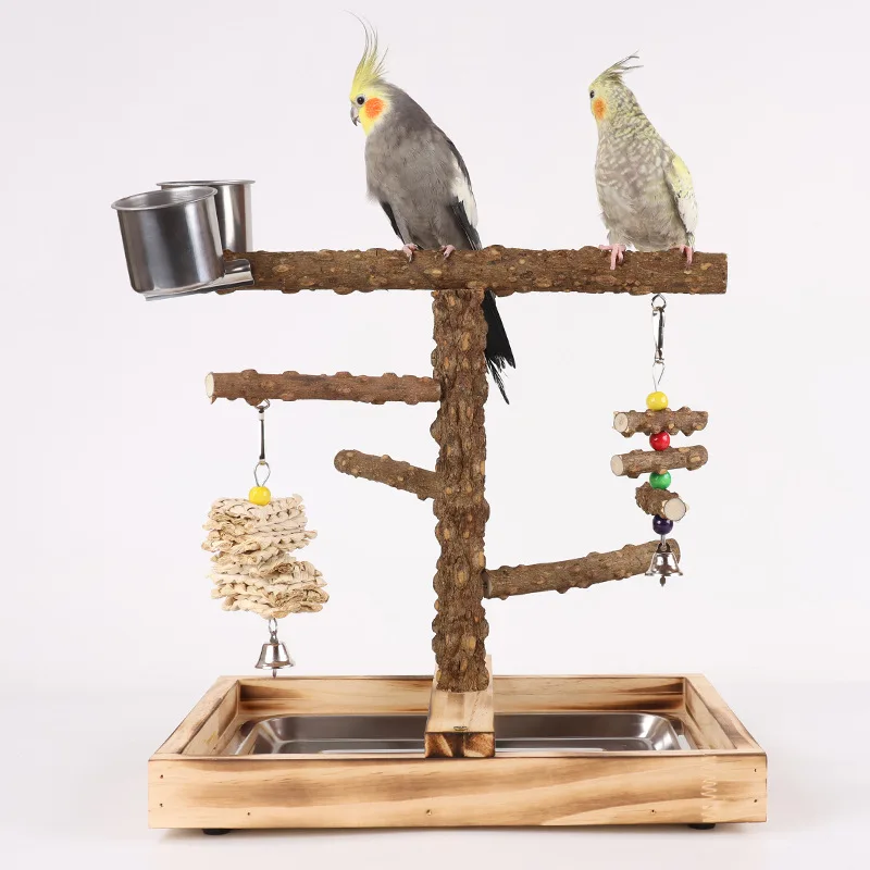

Bird Swing, Parrots Cage Toy, Wooden Swing with Toy Tray Feeding Cups Training for Small Size Birds Parrots Dropshipping