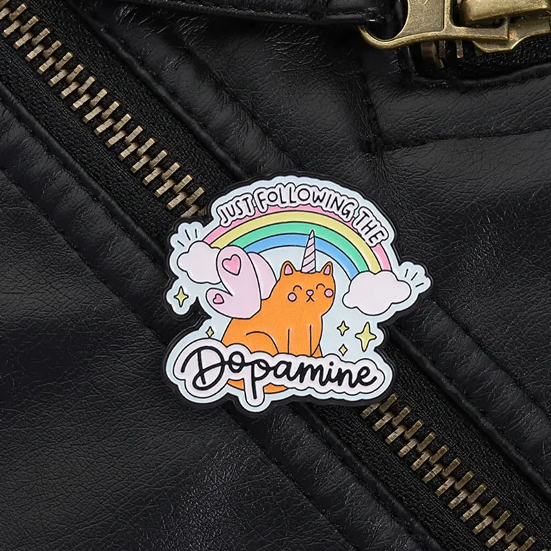 Orange Cat With Rainbow Unicorn Wing Enamel Pin, Dopamine Theme Brooch With Cloud And Star For Fun Gift And Casual Style