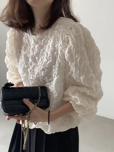 เสื้อสเวตเตอร์ผ้าฝ้ายทรงหลวมสไตล์ฤดูใบไม้ร่วง ดีไซน์เรียบง่ายทันสมัยสำหรับผู้หญิง