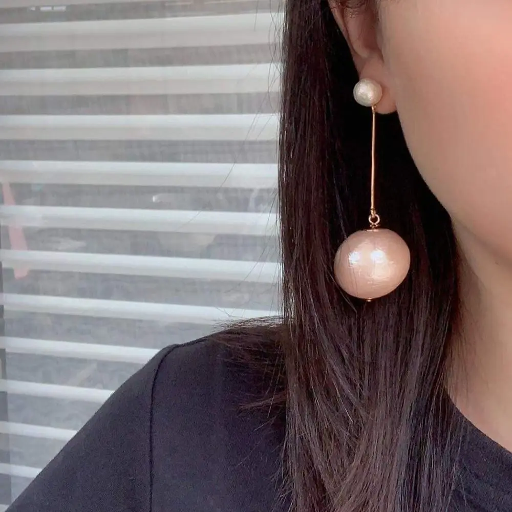 Amorita boutaique Ab Pearl Wool Big Ball Fashion Drop Earring gold Plated Jewelry