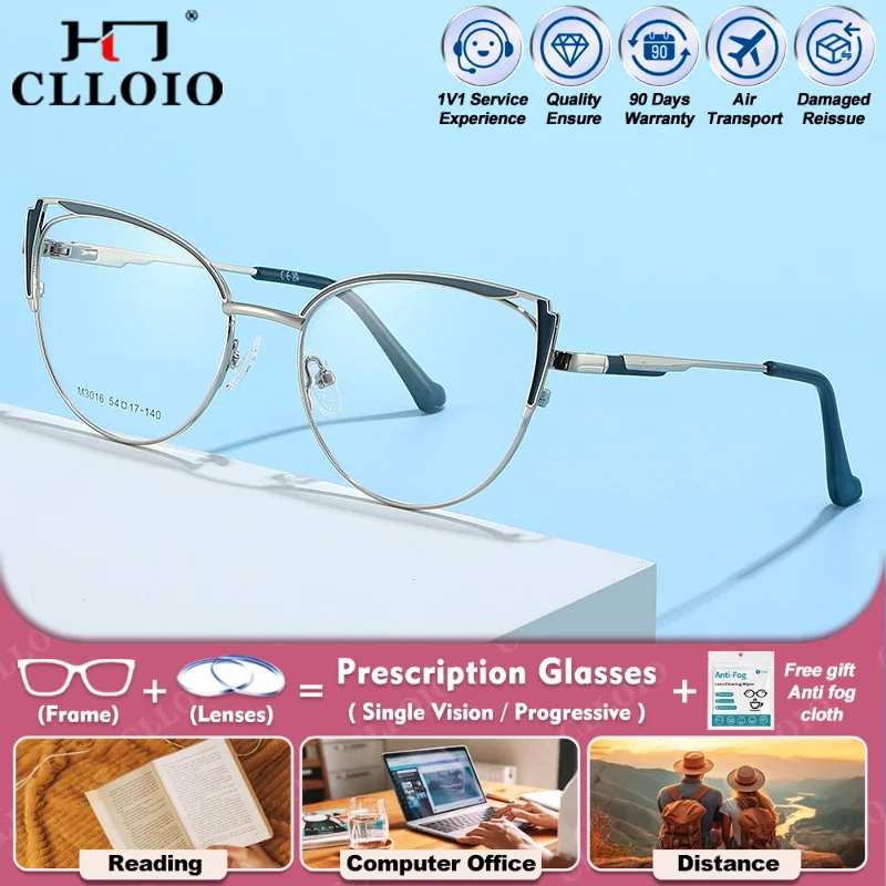 

CLLOIO Fashion Women Anti Blue Light Cat Eye New Design Reading Prescription Glasses Myopia Progressive Photochromic Eyeglasses