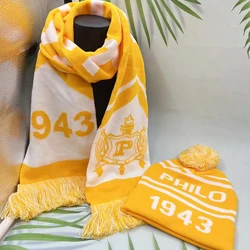 Greek Academy Club Party Gift PHILO 1943 Yellow White Scarf Hat Set