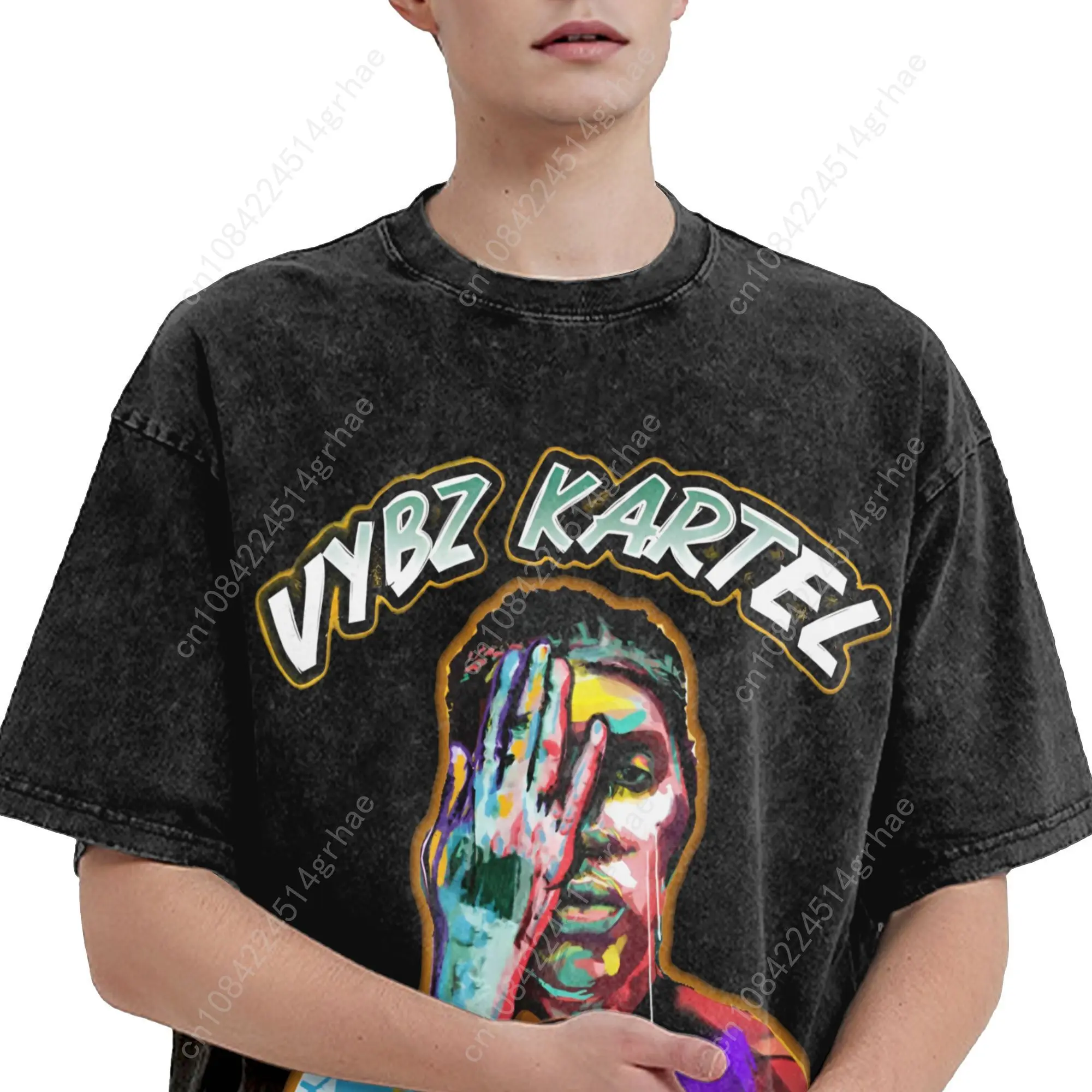 Rapper Vybz Kartel gewassen T-shirt mannelijke streetwear casual T-shirts zomer crewneck hipster tee shirt print oversized tops