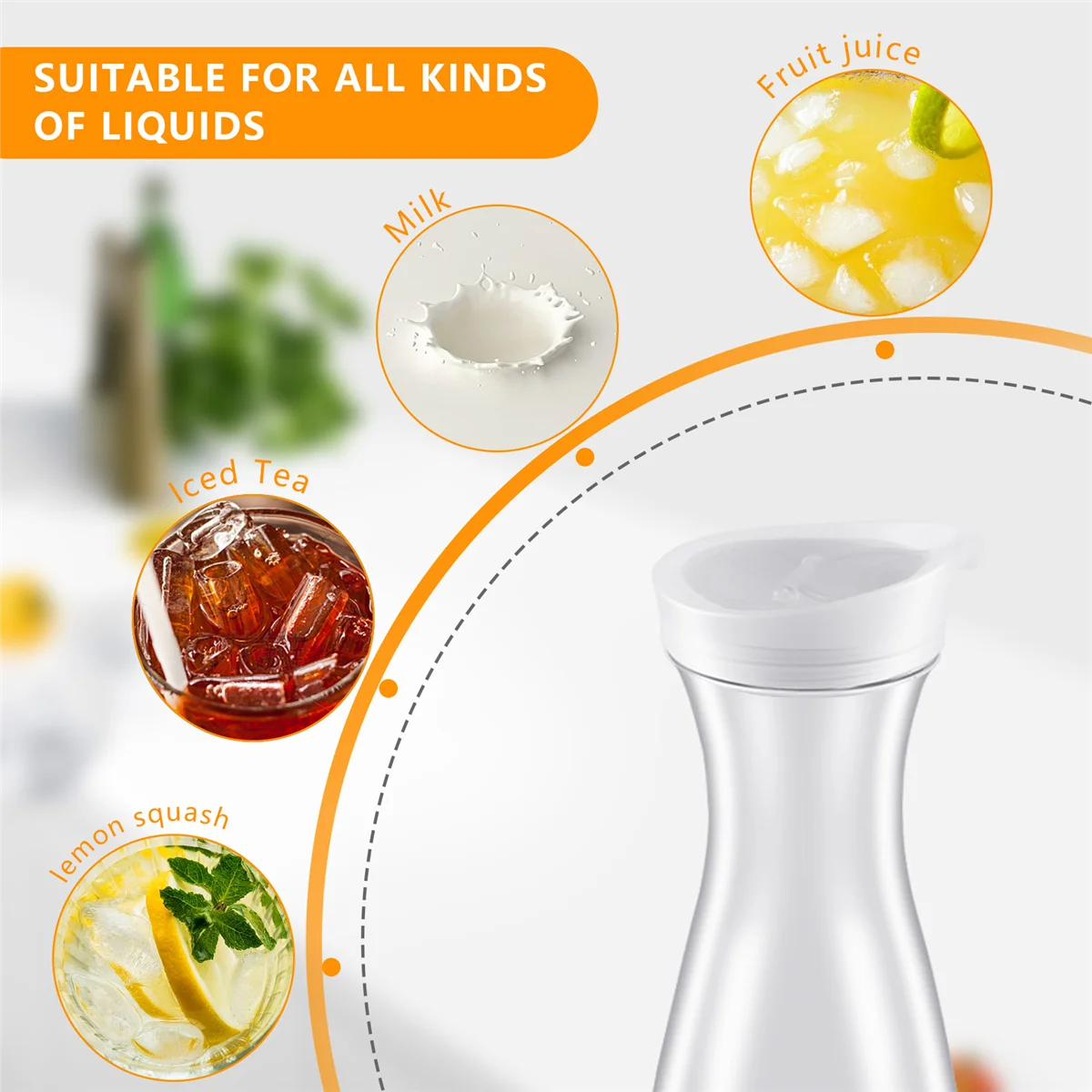 2Pcs 1.6L Plastic Water Carafes with White Flip Tab Lids- Food Grade & Recyclable Shatterproof Pitchers - Juice Jar