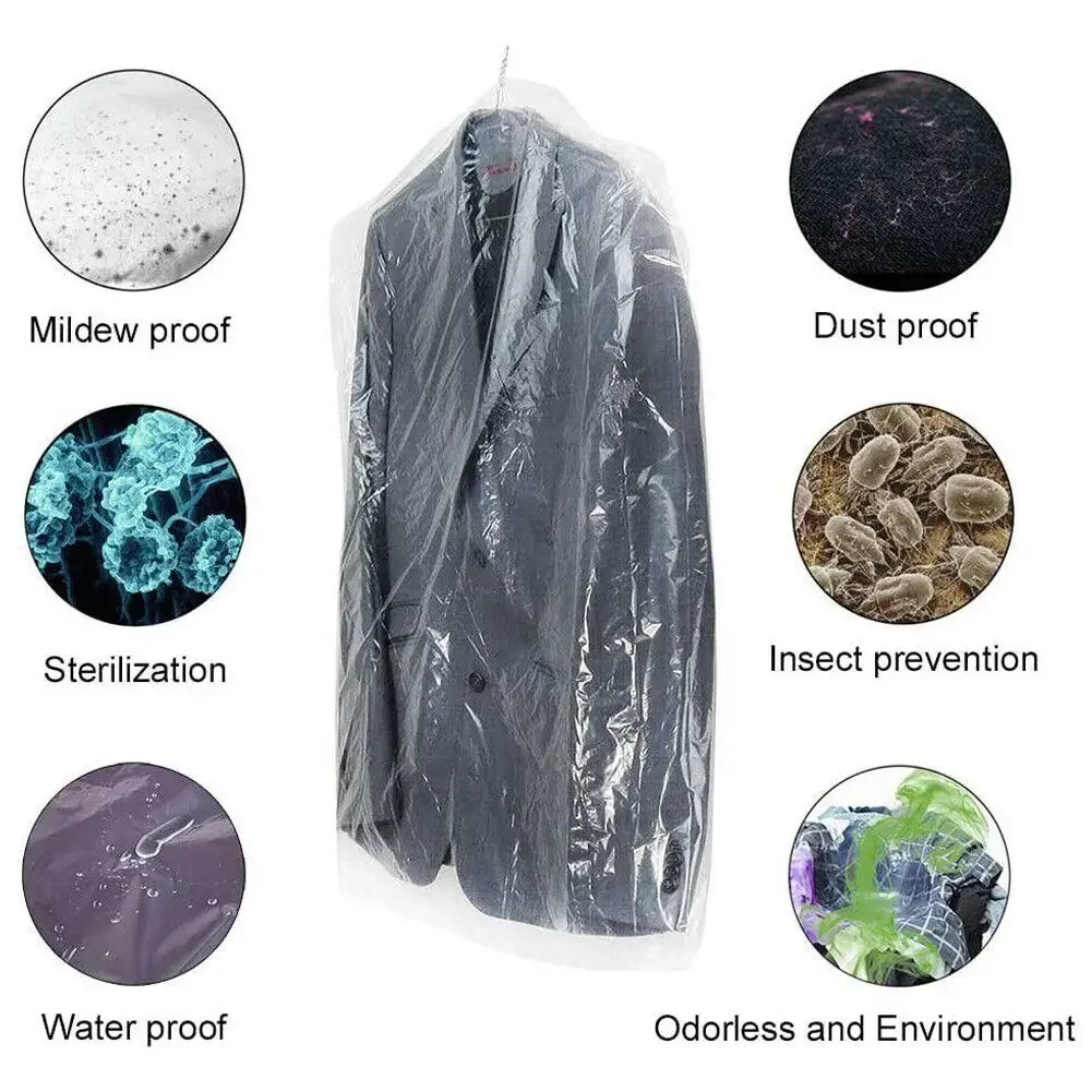 Clothes Dust Cover Plastic Waterproof Transparent Clothing Covers Home Storage Bag Clothing Hanging Garment Bag Wardrobe Storage