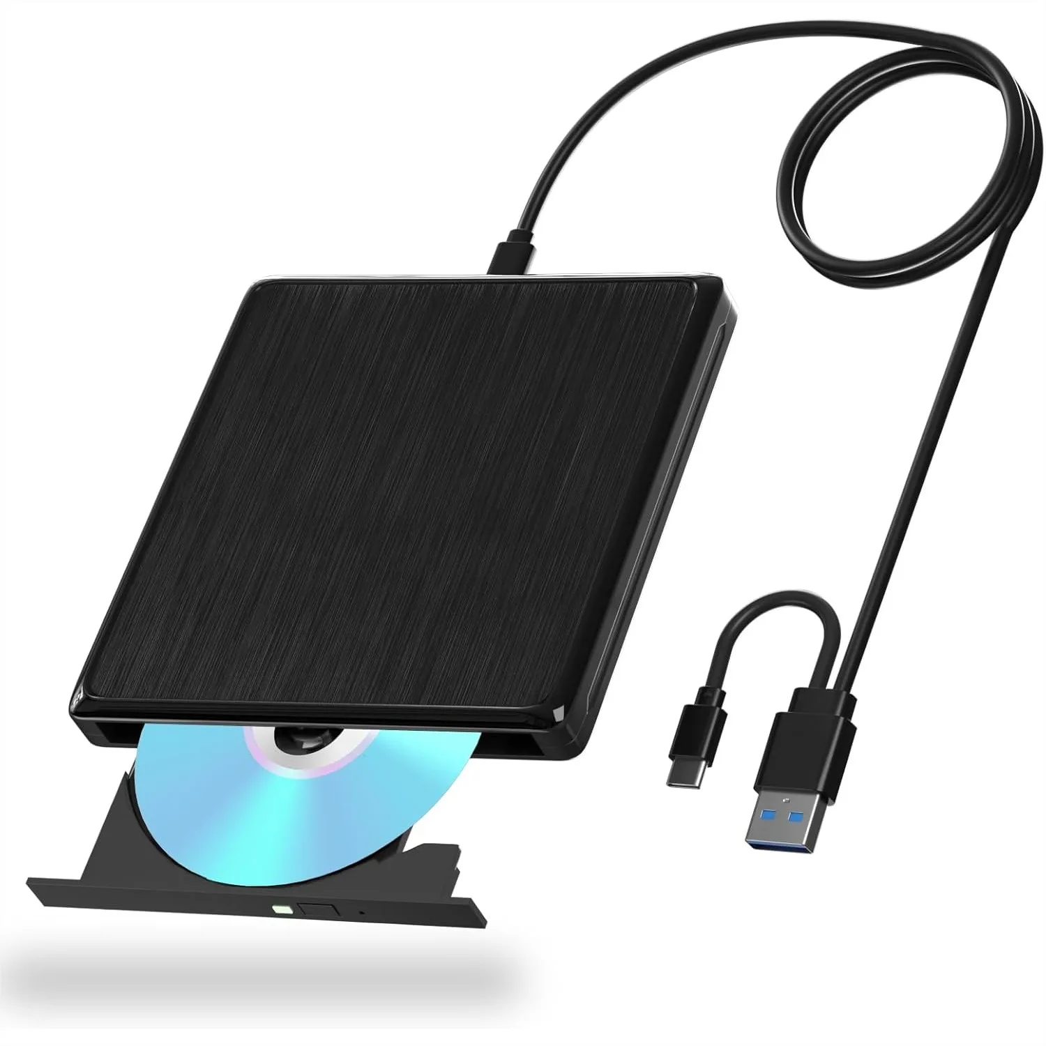 

External CD/DVD Drive for Laptop, USB 3.0 & Type-C, Portable DVD Burner with Extended Cable