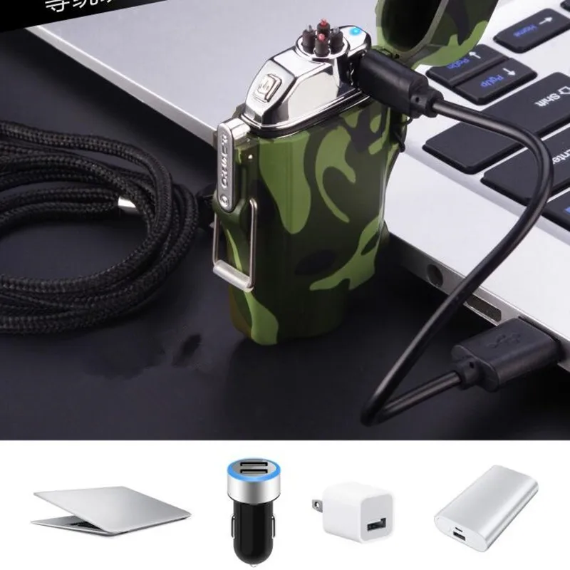 Portable Mini Flashlight USB Dual Arc Charging Lighter Windproof Waterproof Plasma Lighter Outdoor Camping Sports Men\'s Tools