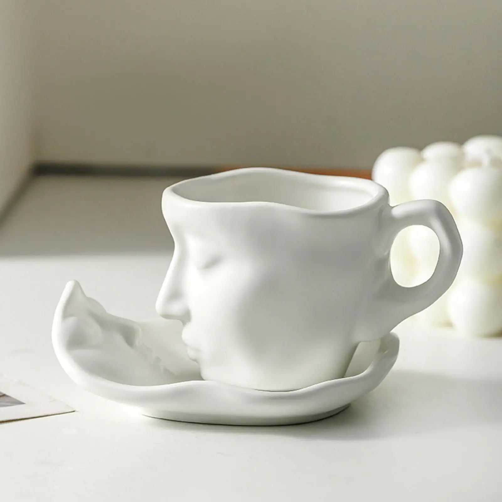 Artistic Ceramic Espresso Cup with Saucer Irregular Teacup Set for Coffee Tea Milk Water Home Study