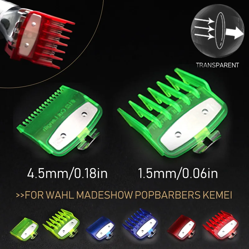 Universal Hair Clipper Guide Set 2Pcs 1.5mm/4.5mm Transparent Metal Buckle Compatible with Wahl, Madeshow, and JRL