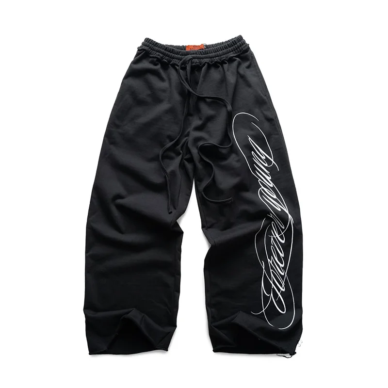 Pantaloni casual larghi a gamba larga larghi per uomo e donna di moda americana ricamata con lettera hip-hop nera