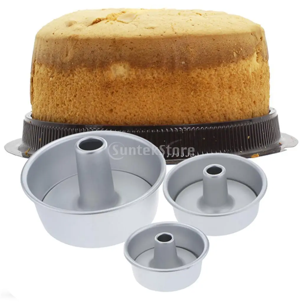 3Pcs/Set Hollow Chiffon Cake Mold Angel Food Cake Pan Baking Mould 4/5/7 Inch Cake Moulding Oven Bake Tools Kit Dish Bakeware