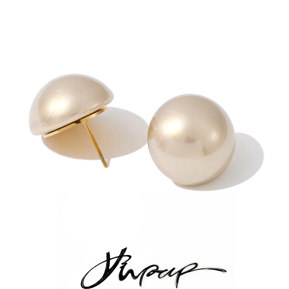 Yhpup 20*20mm High-Grade Imitation Pearls Big Round Stud Earrings for Women Elegant Chic Attractive Jewelry Prevent Allergy Gift