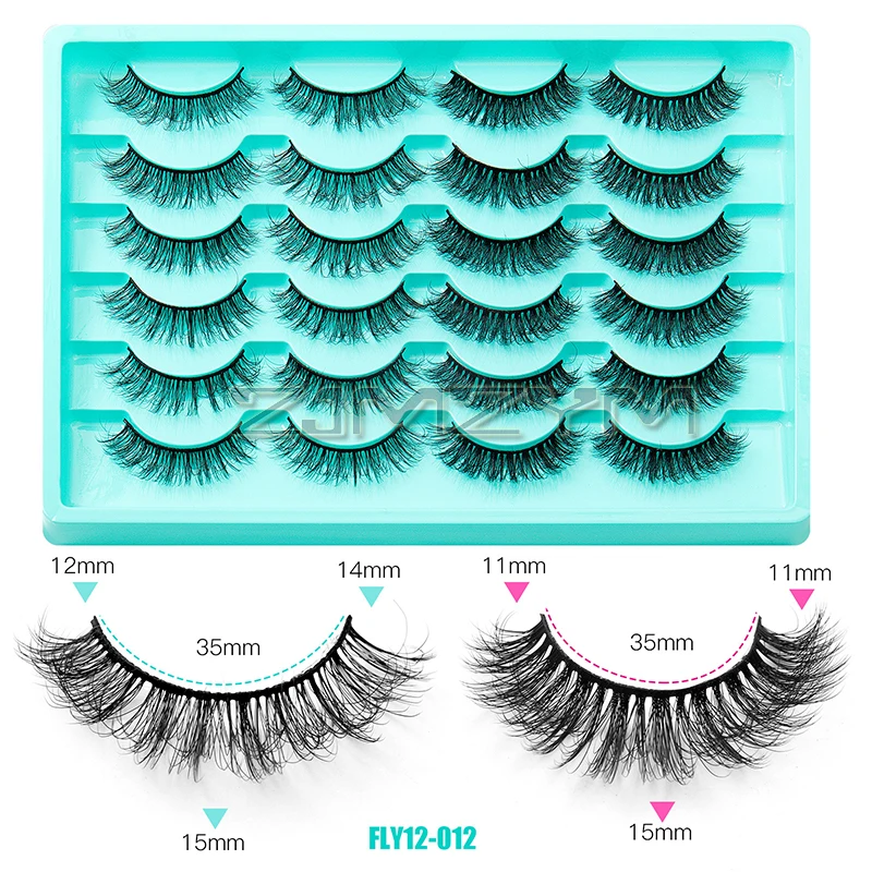 12 คู่ Faux Mink Lashes รัสเซีย Strip Fluffy Lashes ธรรมชาติ Curl Dramatic ขนตาปลอมแต่งหน้า Fake Eyelash Extension