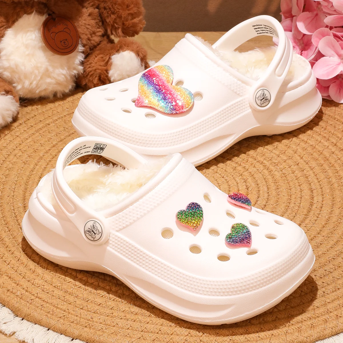 Kinder-Clogs und -Mules mit Fellfutter, leichte Garten-Schuhe mit Baumwollfutter, warme Hausschuhe für Jungen, Mädchen und Kleinkinder, 168. – Detail 3