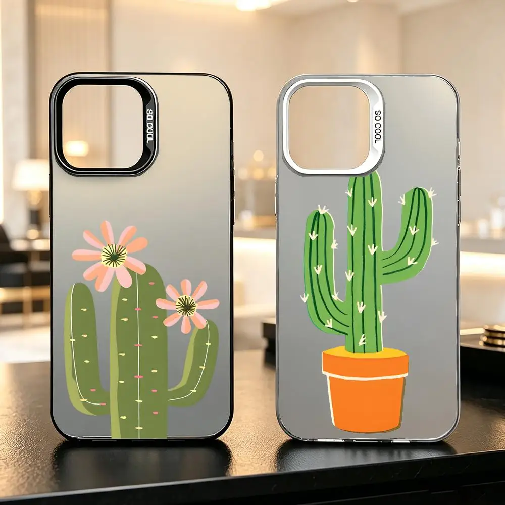 

Phone Case Color Silver Case for iPhone 17-11 Pro Max/Plus, Matte Shockproof Anti-Fingerprint Cover P-Cactus