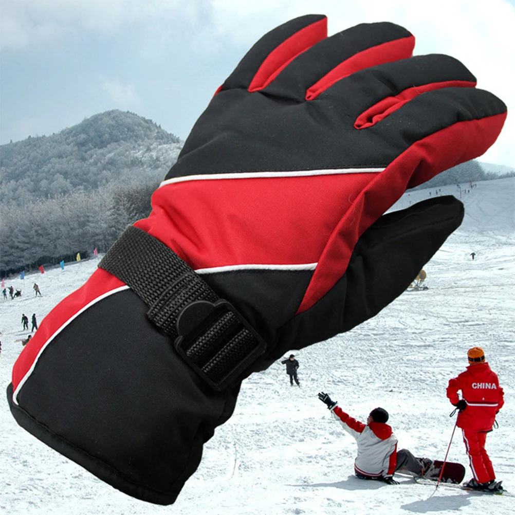 

Windproof Ski Gloves Buckled Wrist Athlete Warm Cold Weather Adjustable Snowboard
