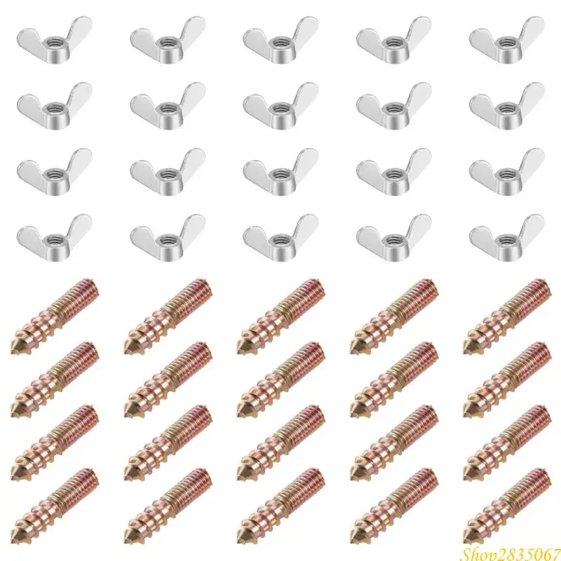 

40pcs Double End Thread Wing Nut Screws Strong Steel Construction Butterfly Fastener for Hand Tightened Assembly Tasks 831F