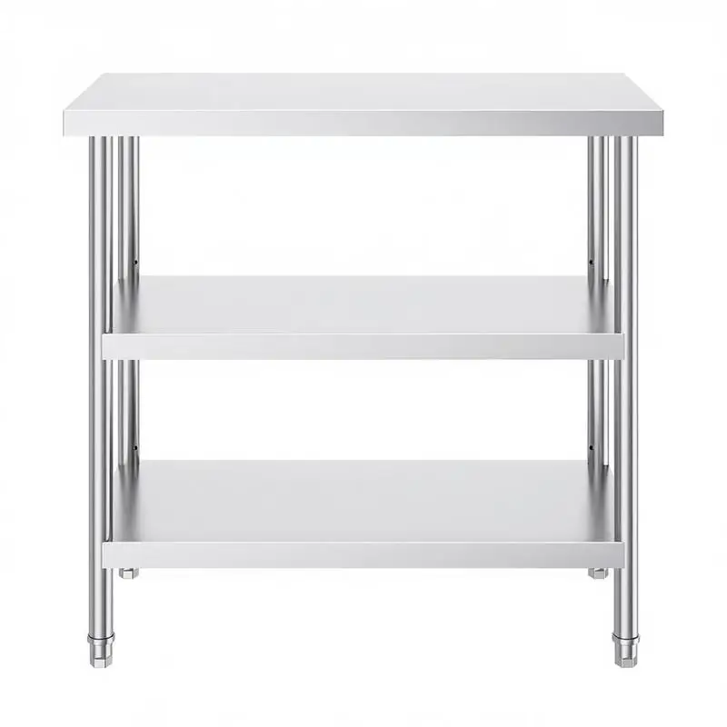 Metal Workstation 18 X 36 X 34 Inch for Commercial Kitchen BBQ Garage, 2 Adjustable Undershelves Heavy Duty Preparation Surface Garage Organization Warehouse Equipment Utility Table