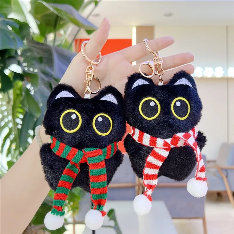 Kawaii Zwarte Kat Pluche Pop Speelgoed Hanger Cartoon Kat Zacht Gevulde Pop Hanger Autosleutel Rugzak Tas Decor Pop Hanger Sleutelhanger