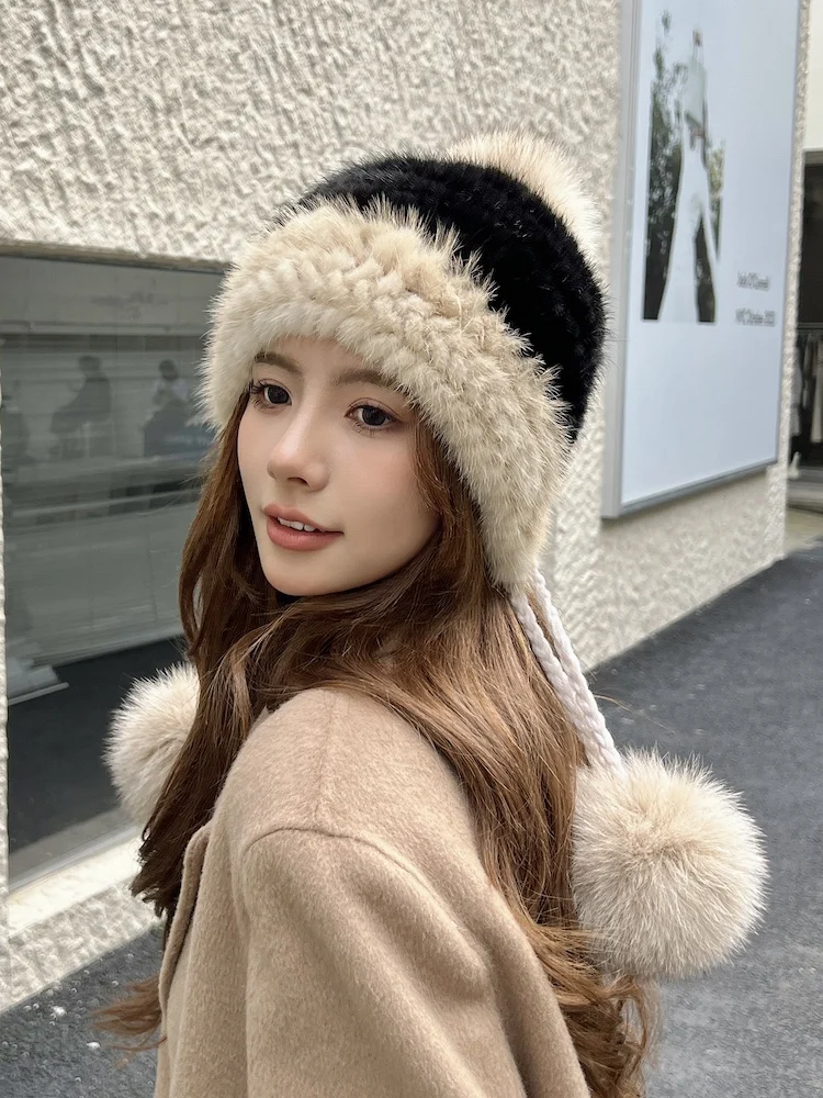 natural-real-mink-fur-hat-with-fox-fur-ball-earmuffs-winter-hat-for-women-russian-autumn-hat-fox-fur-beanies-fall-bonnets