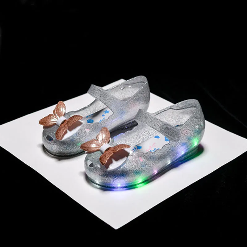 MERI AMM LED Night Butterfly Lighted Jelly Shoes Dancing Stage For Princncess Dress Up Baby Girls Sandals Daily14-20cm