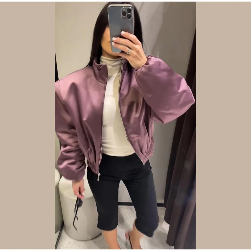 Damenjacken Vintage Locker Sitzender Stehkragen Reißverschluss Lange Ärmel Kurze Mäntel Damen 2026 Frühling Neue Mode Damenjacke Oberbekleidung