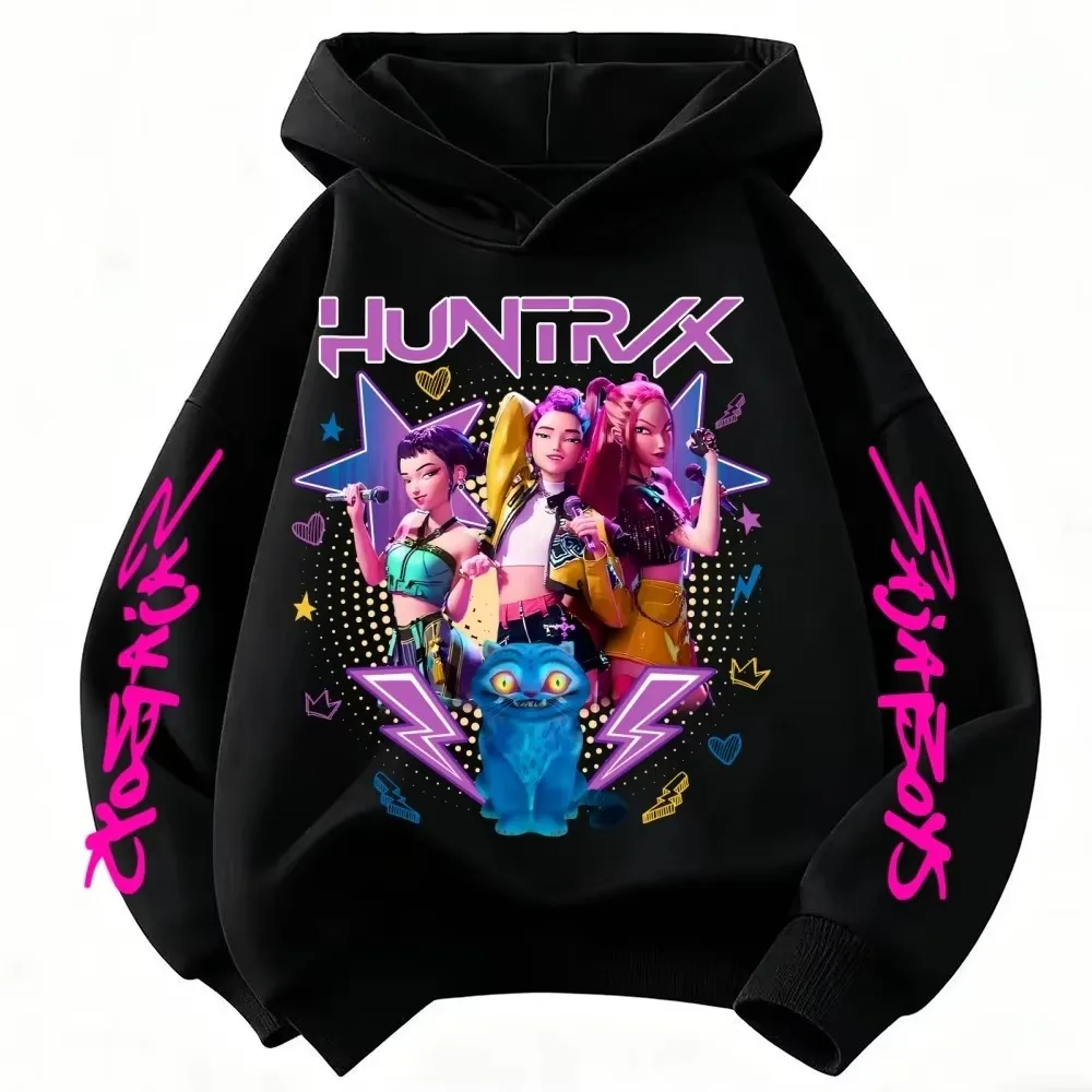 220g Heavyweight fleece warmthAnime Huntrx Three Girls Graphic Hoodies Kids Fashion Purple Pullover Sweatshirt For Girls