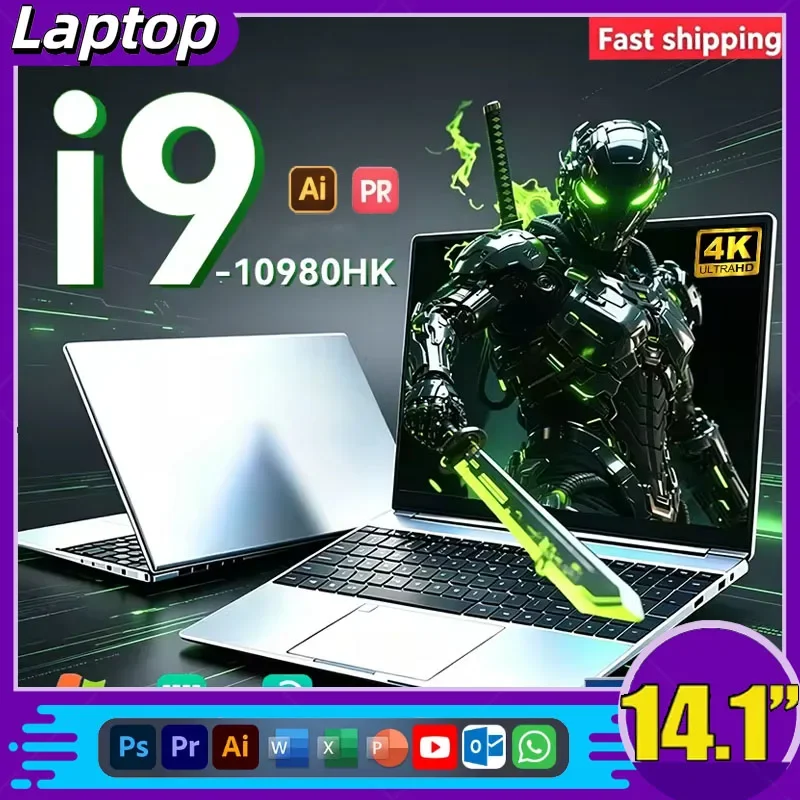 NEW Core I9-10980HK Gaming Laptop 16GB RAM 1/2TB SSD Windows 11 Pro Office Portable Laptops 14.1-inch Notebook Computer PC