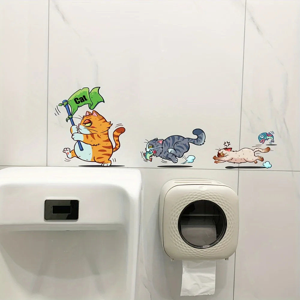 Cute Cat Tile Stickers Wall Decals for Living Room Bedroom Toilet Bathroom Waterproof Self-adhesive Stickers Pegatinas De Pared