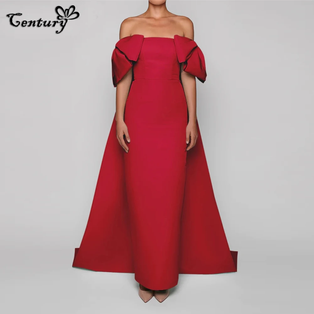 Dark Red Prom Dress 2023 Big Bow Detachable Train Off Shoulder Satin Evening Gowns Women Formal Dresses  Customized