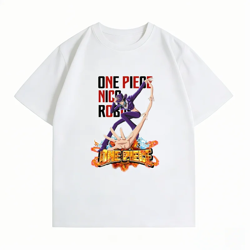 Bandai One Piece Cotton Men's T-Shirt Nico Robin Print Casual Oversized Crew Neck Short Sleeve Summer Anime Graphic Tee