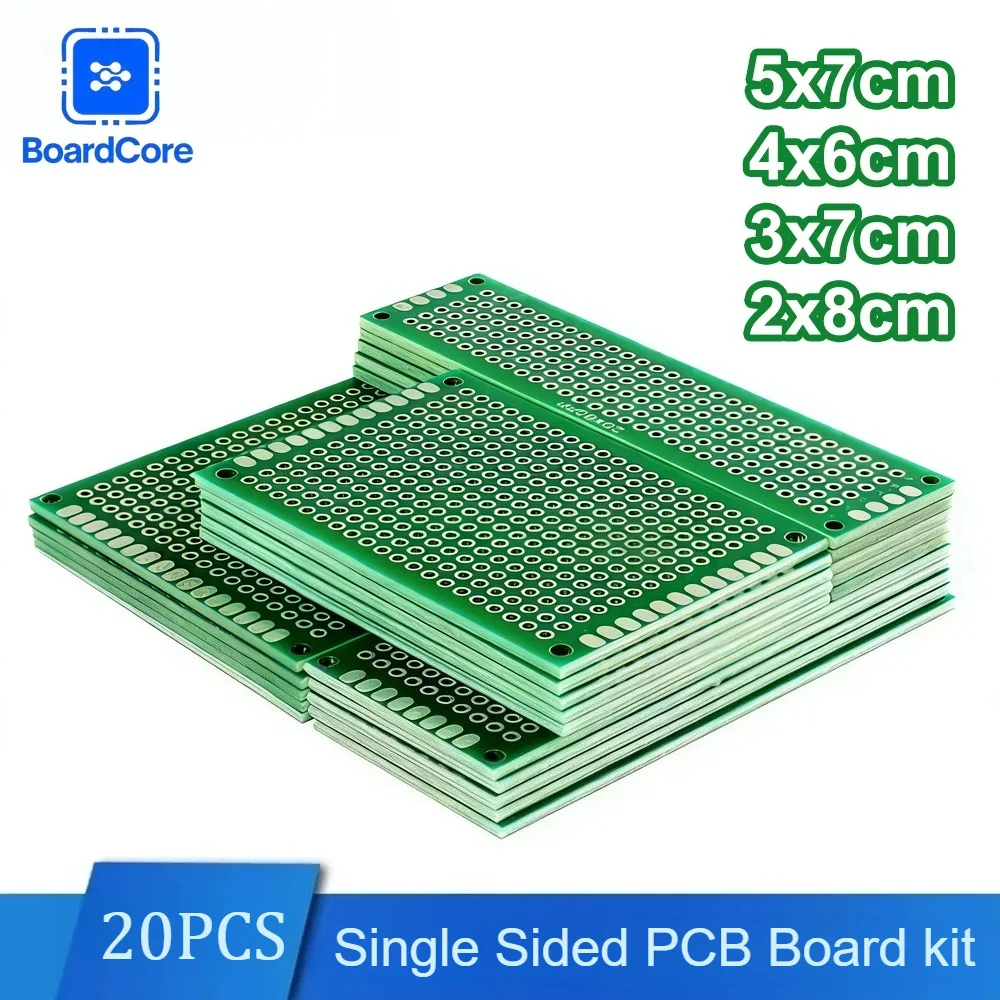 20PCS/set 4 Size Single-Side Prototype PCB Prototype Board Kit 2x8/3x7/4x6/5x7cm Universal Printed Circuit PCB Board for DIY